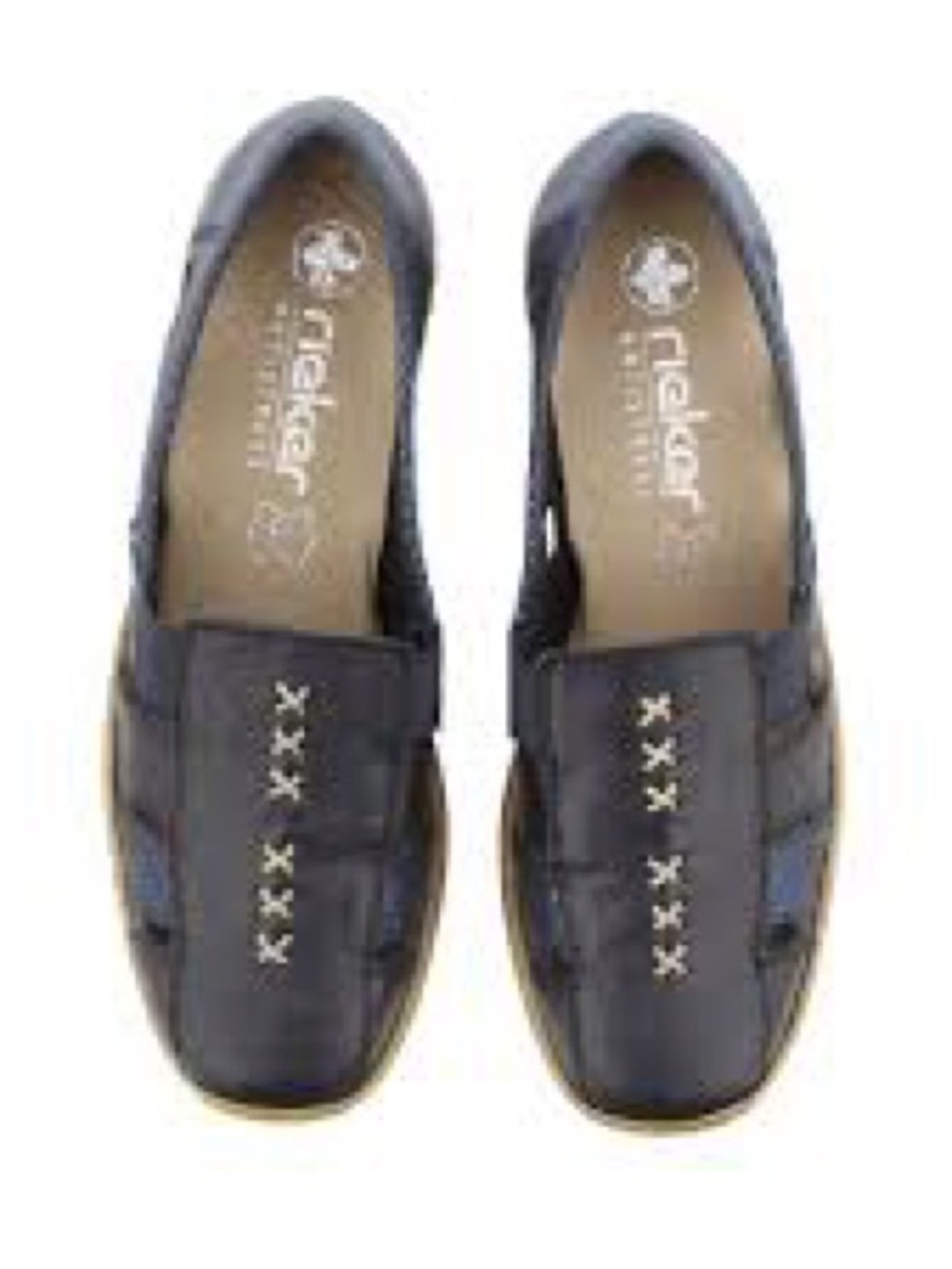 Rieker Navy Slip-On Leather Loafers with Contrast Stitching